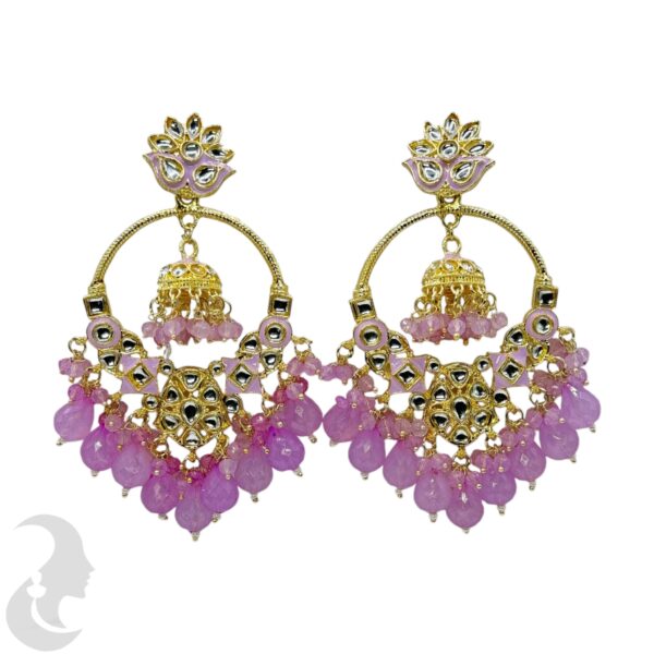 Kundan Hanging Jhumka Earrings - Violet Color Stone, Product Code: V-2273