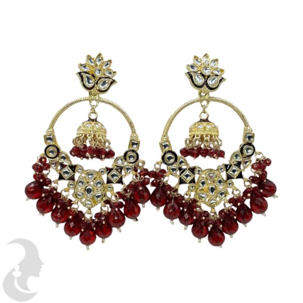 Kundan Hanging Jhumka Earrings - Dark Maroon Color Stone, Product Code: V-2275