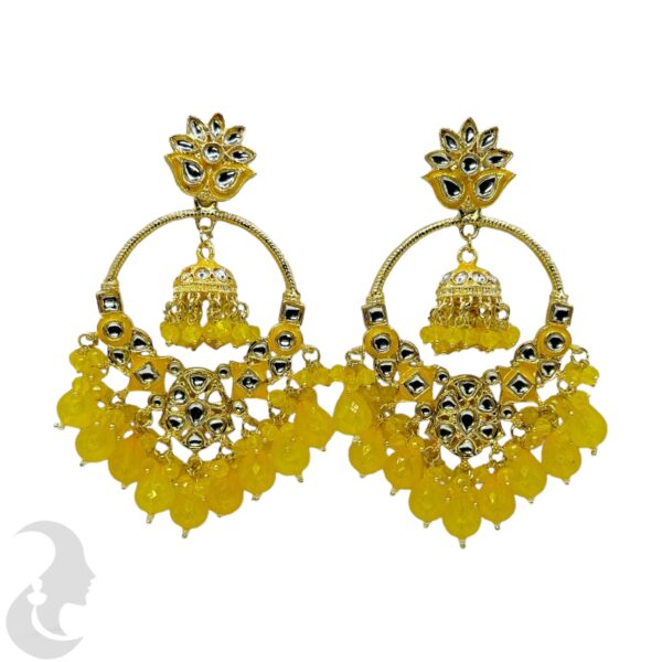 Kundan Hanging Jhumka Earrings - Yellow Color Stone, Product Code: V-2276