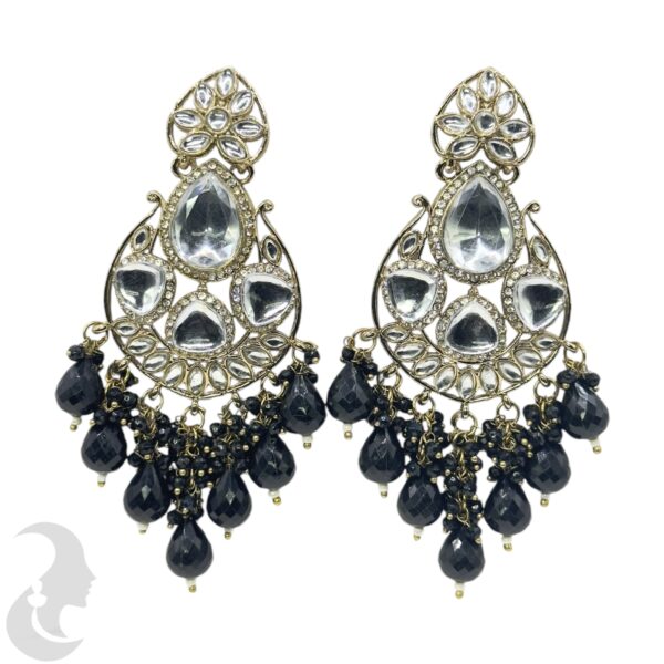 Kundan Hanging  Earrings - Black Color Stone, Product Code: V-2277