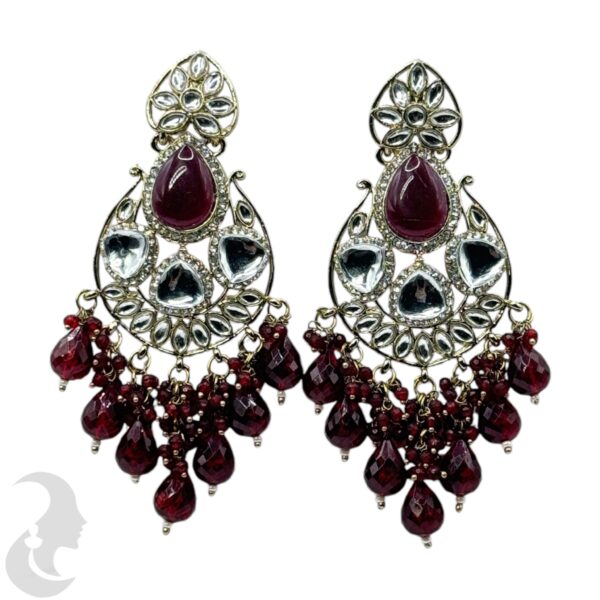 Kundan Hanging  Earrings - Maroon Color Stone, Product Code: V-2279