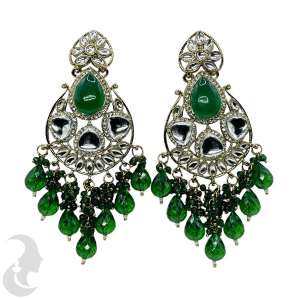 Kundan Hanging  Earrings - Green Color Stone, Product Code: V-2281