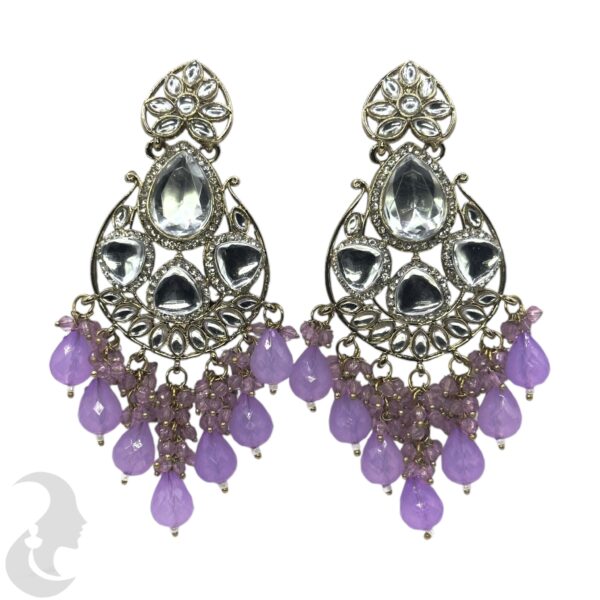 Kundan Hanging  Earrings - Violet Color Stone, Product Code: V-2282