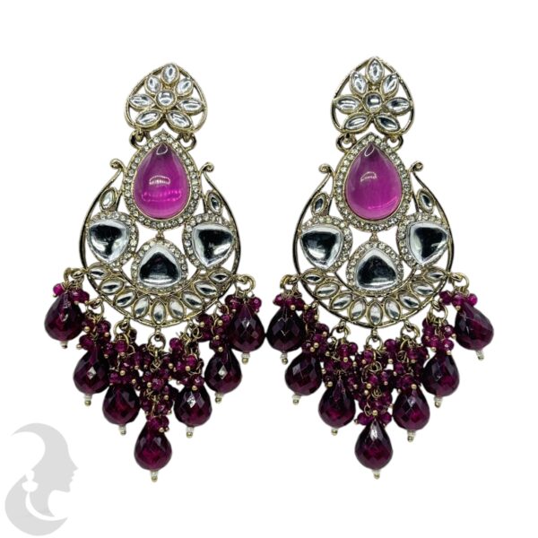 Kundan Hanging  Earrings - Purple Color Stone, Product Code: V-2283