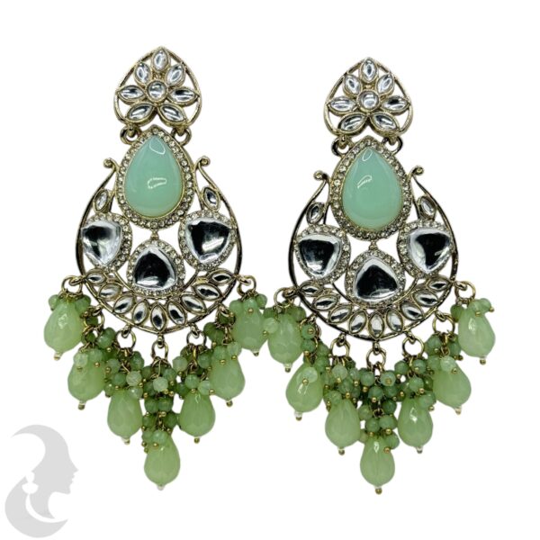 Kundan Hanging  Earrings - Pastel Green Color Stone, Product Code: V-2284