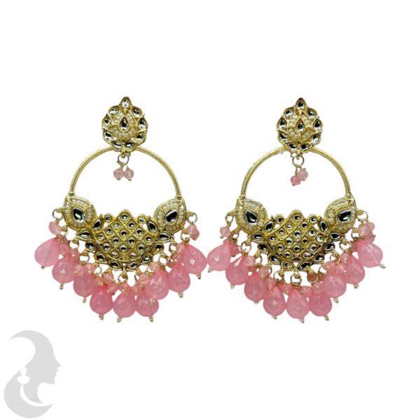 Kundan Hanging  Earrings - Baby Pink Color Stone, Product Code: V-2285