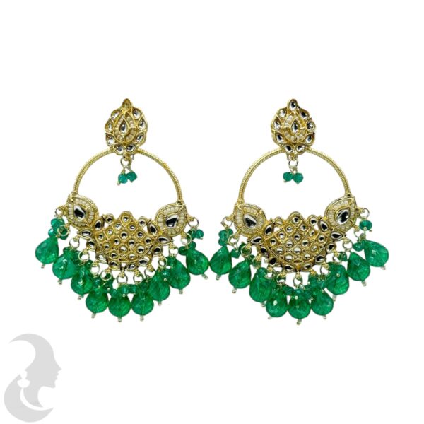 Kundan Hanging  Earrings - Green Color Stone, Product Code: V-2287