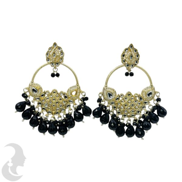 Kundan Hanging  Earrings - Black Pink Color Stone, Product Code: V-2288