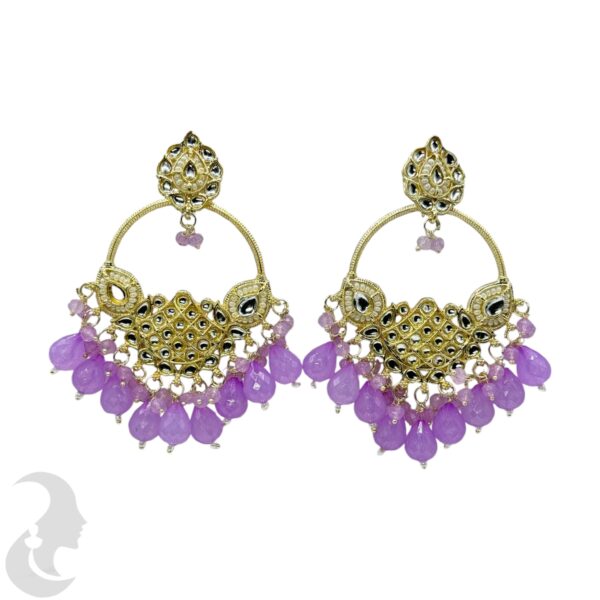 Kundan Hanging  Earring- Violet Color Stone, Product Code: V-2289