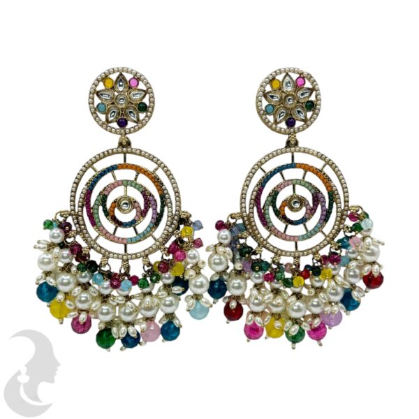 Kundan Hanging  Earring- Mutli Color Stone, Product Code: V-2290