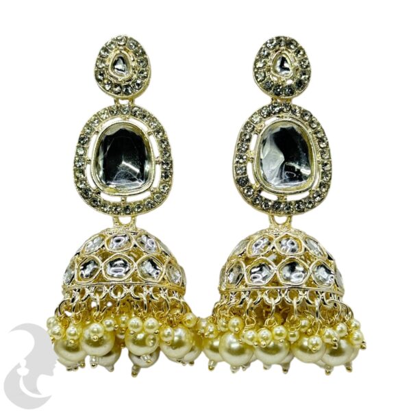 Kundan Jhumka- Pearl Stone, Product Code: V-2291