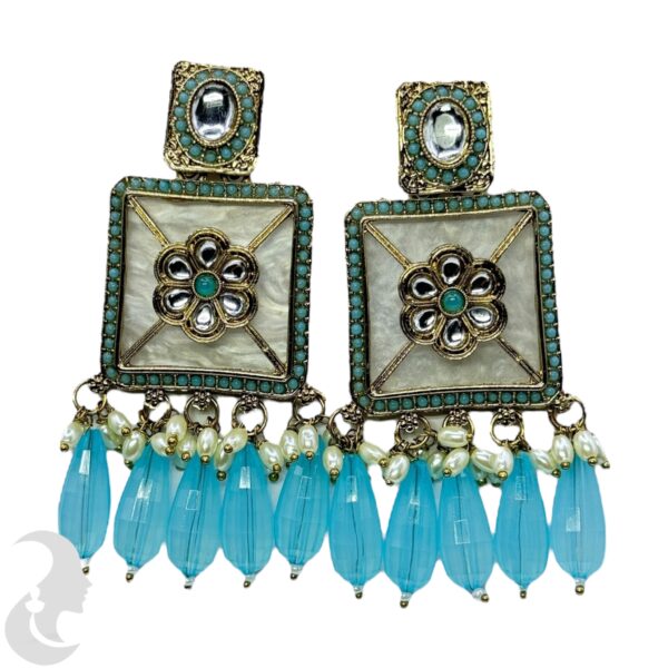 Kundan Hanging  Earring- Light Blue Color Stone, Product Code: V-2292