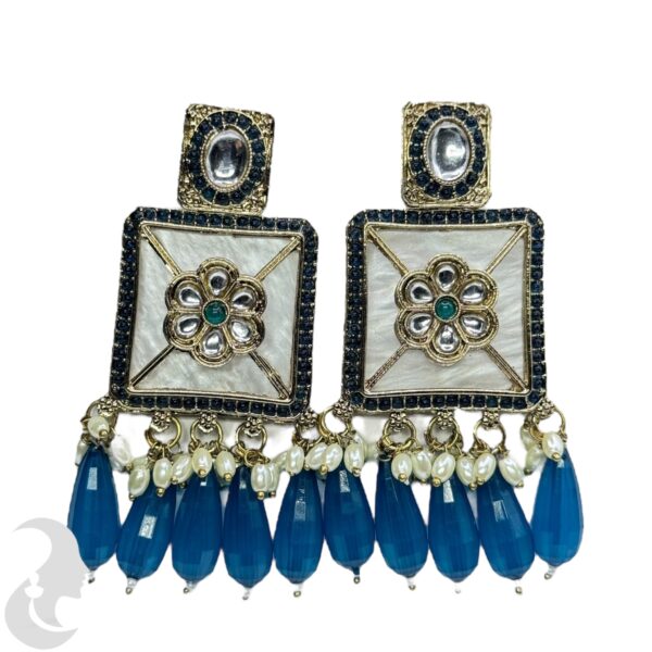 Kundan Hanging  Earring- Dark Blue Color Stone, Product Code: V-2293