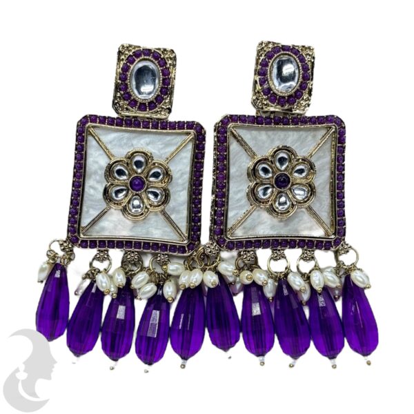 Kundan Hanging  Earring- Purple Color Stone, Product Code: V-2294