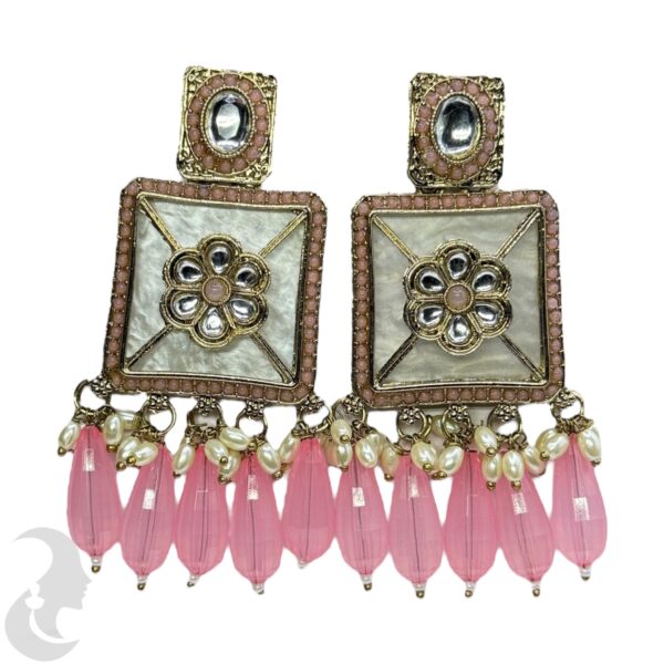 Kundan Hanging  Earring- Light Pink Color Stone, Product Code: V-2296