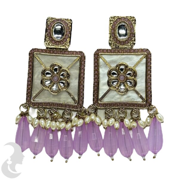 Kundan Hanging  Earring- Violet Color Stone, Product Code: V-2298