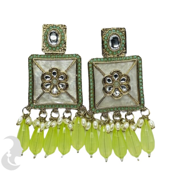 Kundan Hanging  Earring- Light Green Color Stone, Product Code: V-2299