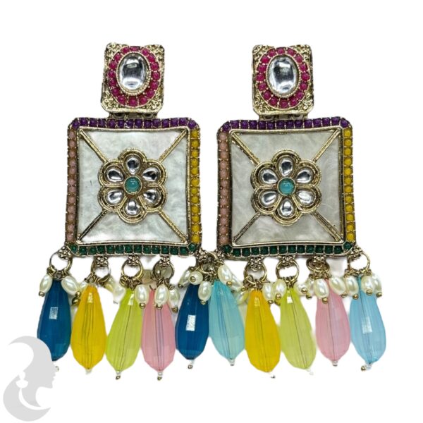 Kundan Hanging  Earring- Multi Color Stone, Product Code: V-2301