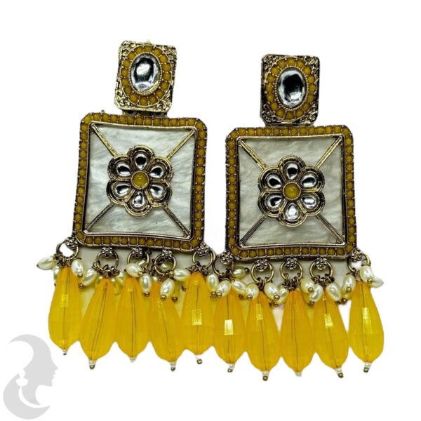 Kundan Hanging  Earring- Yellow Color Stone, Product Code: V-2303