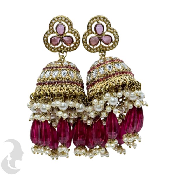 Kundan Big Jhumka- Light Maroon Color Stone, Product Code: V-2307