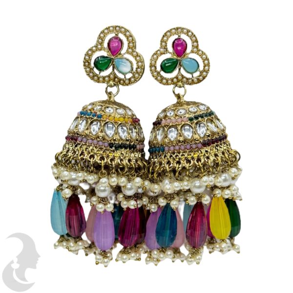 Kundan Big Jhumka- Multi Color Stone, Product Code: V-2309