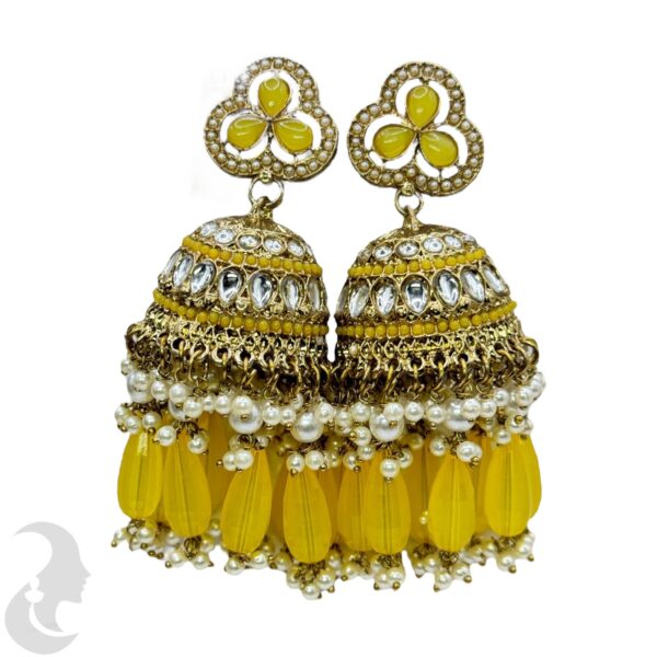 Kundan Big Jhumka- Yellow Color Stone, Product Code: V-2310