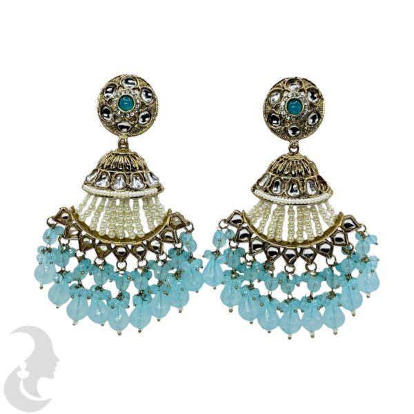 Kundan Hanging  Earring- Light Blue Color Stone, Product Code: V-2312