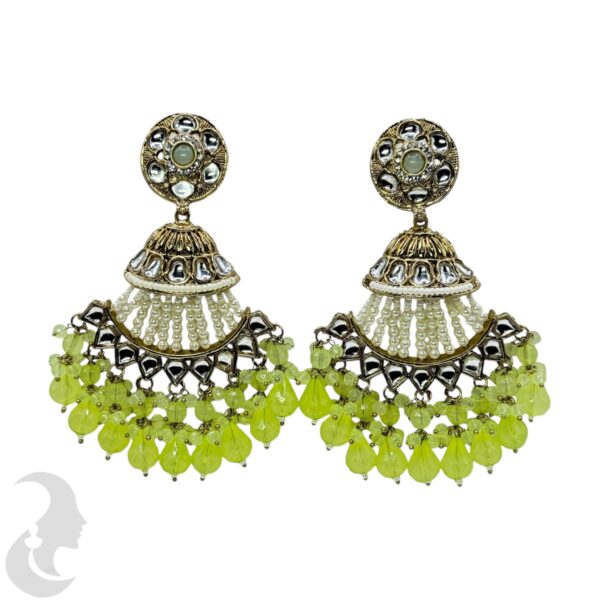 Kundan Hanging  Earring-  Fluorescent Green Color Stone, Product Code: V-2314