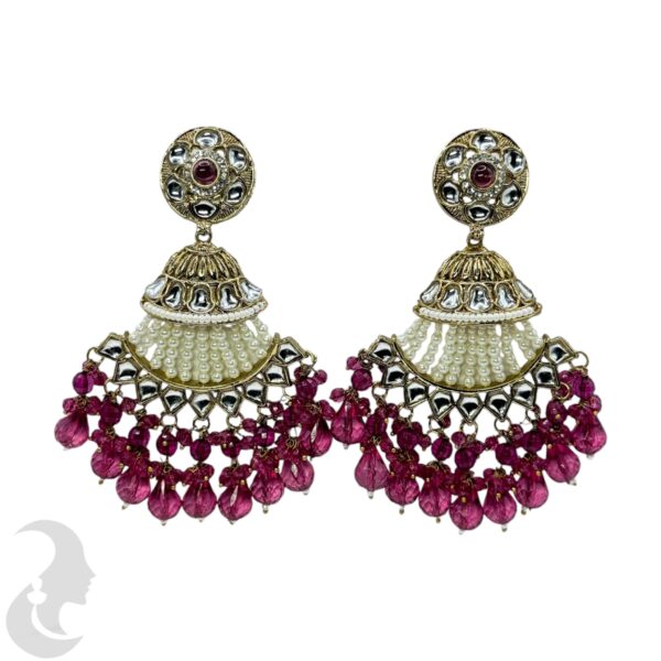 Kundan Hanging  Earring- Dark Pink Color Stone, Product Code: V-2315