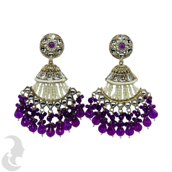 Kundan Hanging  Earring- Purple Color Stone, Product Code: V-2316