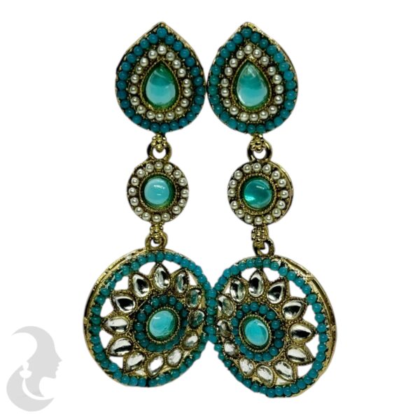 Kundan Hanging  Earring- Light Blue Color Stone, Product Code: V-2318