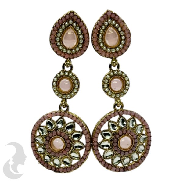 Kundan Hanging  Earring- Baby Pink Color Stone, Product Code: V-2319