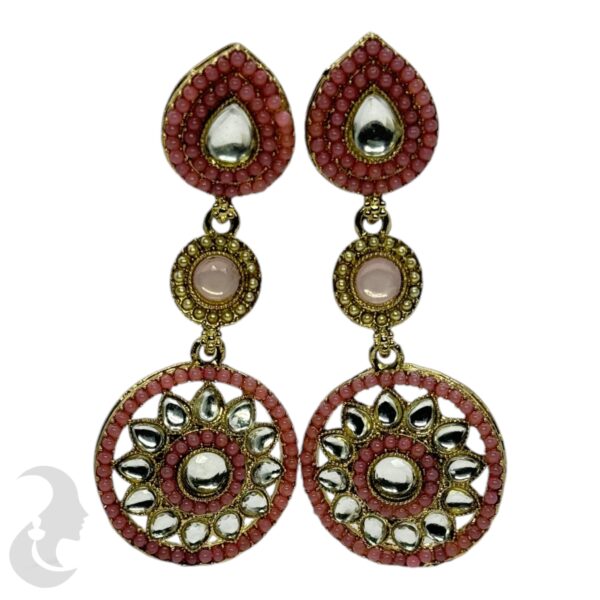 Kundan Hanging  Earring- Light Pink Color Stone, Product Code: V-2320