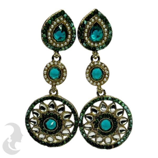 Kundan Hanging  Earring- Peacock Green Color Stone, Product Code: V-2321