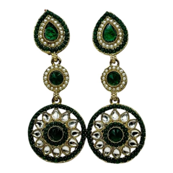 Kundan Hanging  Earring- Green Color Stone, Product Code: V-2323