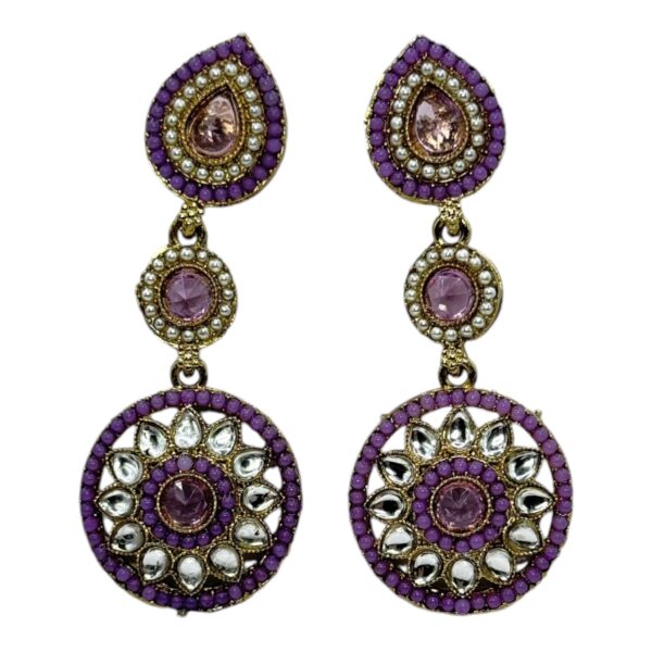 Kundan Hanging  Earring- Violet Color Stone, Product Code: V-2325