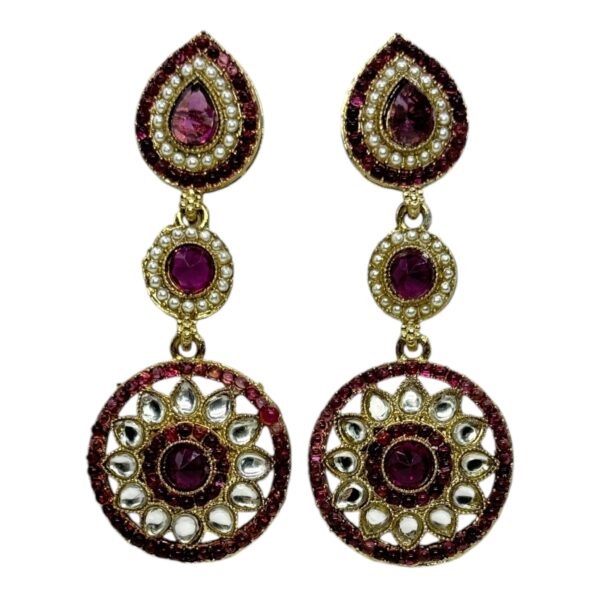 Kundan Hanging  Earring- Purple Color Stone, Product Code: V-2326