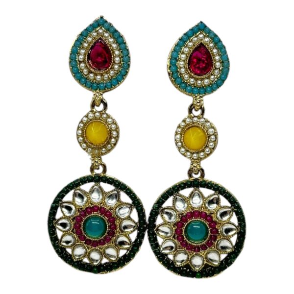 Kundan Hanging  Earring- Multi Color Stone, Product Code: V-2328