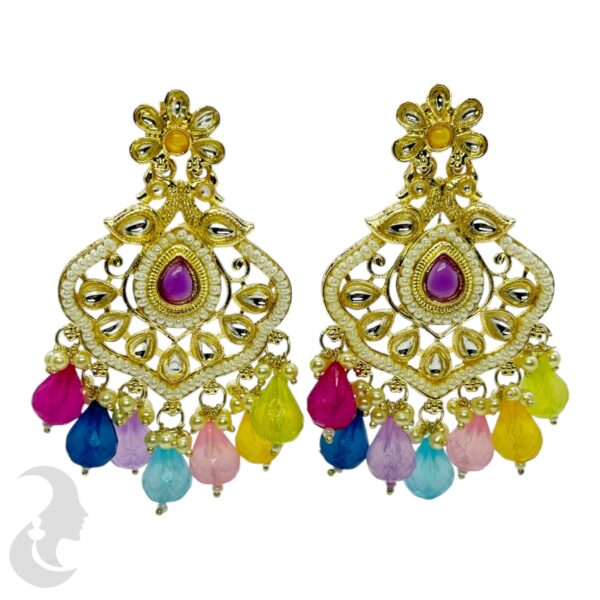 Kundan Hanging  Earring- Multi Color Stone, Product Code: V-2329