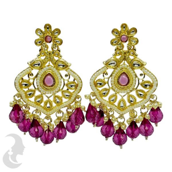 Kundan Hanging  Earring- Purple Color Stone, Product Code: V-2330