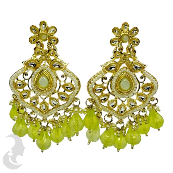 Kundan Hanging  Earring- Fluorescent Green Color Stone, Product Code: V-2331