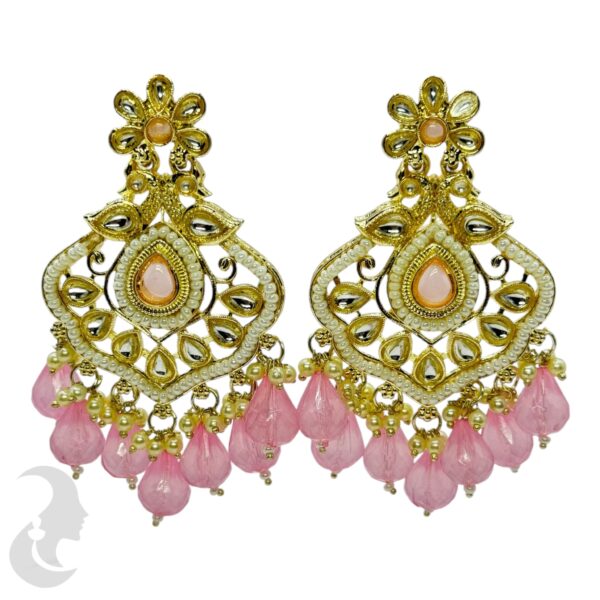 Kundan Hanging  Earring- Light Pink Color Stone, Product Code: V-2332