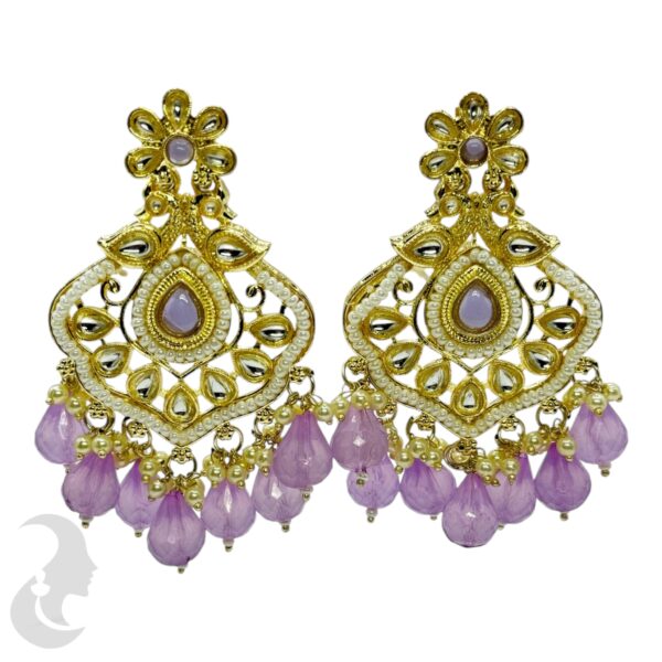 Kundan Hanging  Earring- Violet Color Stone, Product Code: V-2333