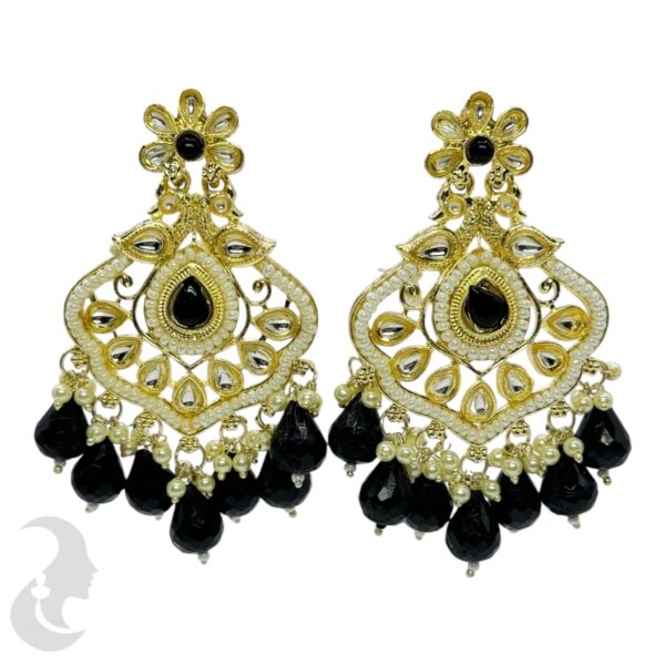 Kundan Hanging  Earring- Black Color Stone, Product Code: V-2334