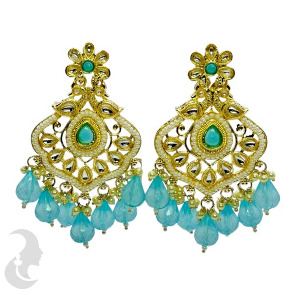 Kundan Hanging  Earring- Light Blue Color Stone, Product Code: V-2335