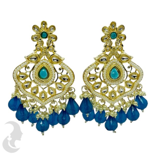 Kundan Hanging  Earring- Blue Color Stone, Product Code: V-2336