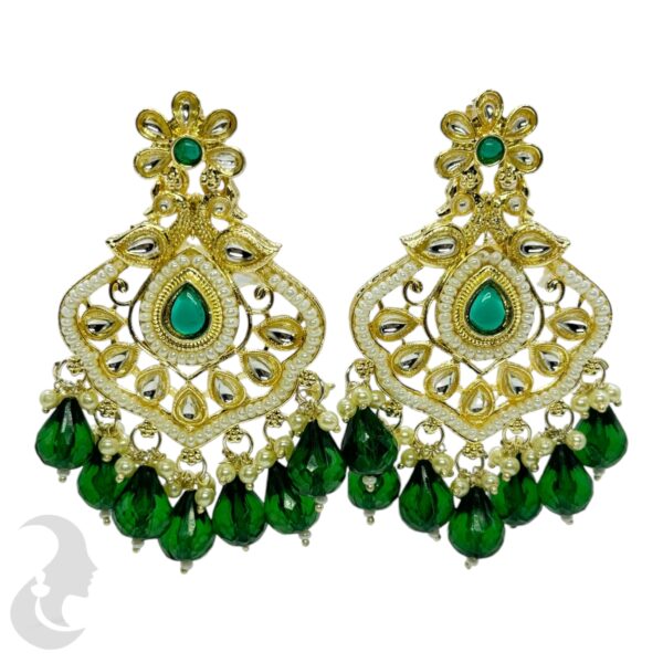 Kundan Hanging  Earring- Green Color Stone, Product Code: V-2337