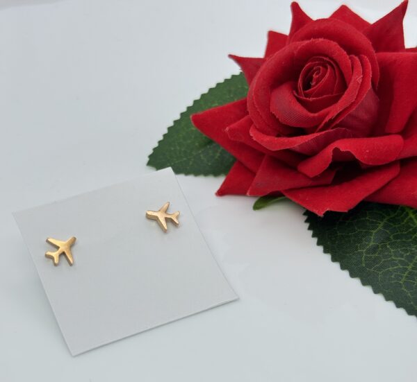 Stainless Steel Rosegold Plated Aeroplane Designed Stud Earring, Product Code: D-5145