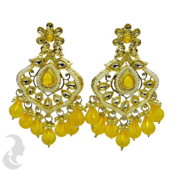 Kundan Hanging  Earring- Yellow Color Stone, Product Code: V-2338