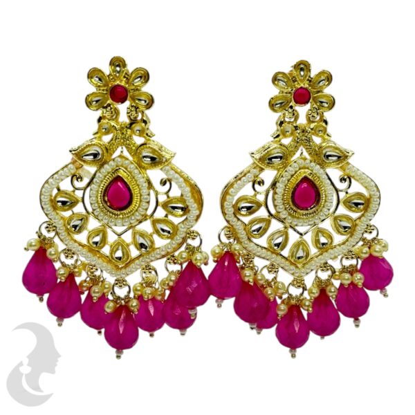 Kundan Hanging  Earring- Pink Color Stone, Product Code: V-2339